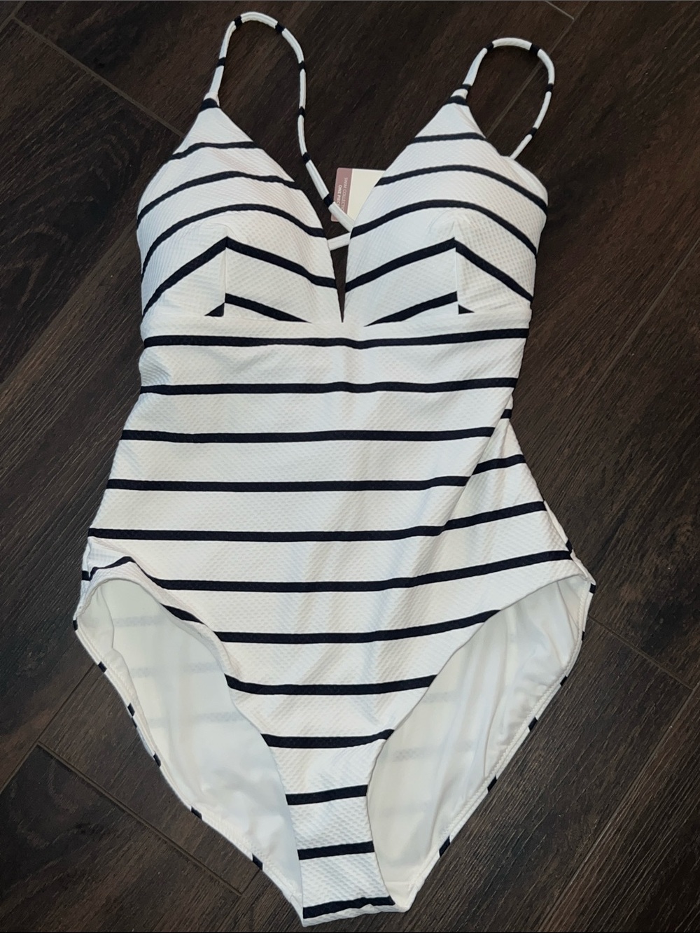Calia Triangle Strappy Back OP, White/Blue Stripe, Size: 10